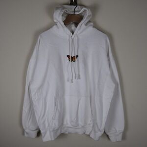 Brandy Melville Butterfly Embroidered Oversized Hoodie White One Size 26.5x27‎